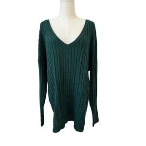 New BP. NORDSTROM Women's Green V-Neck Cable Knit Pullover Sweater Size 2X
